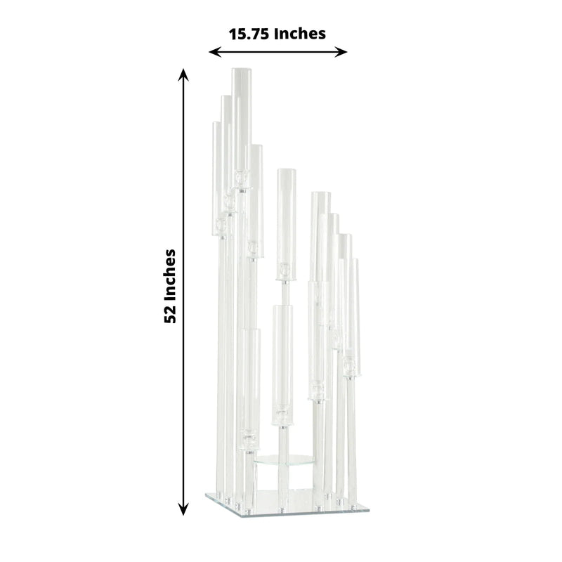 4.5 ft tall 12 Arm Crystal Glass Square Candelabra Taper Candle Holder - Clear CHDLR_CAND_030S_12_CLR