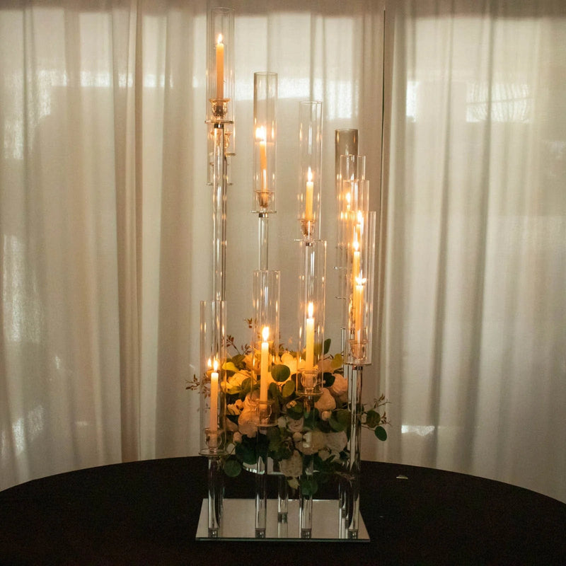 4.5 ft tall 12 Arm Crystal Glass Square Candelabra Taper Candle Holder - Clear CHDLR_CAND_030S_12_CLR