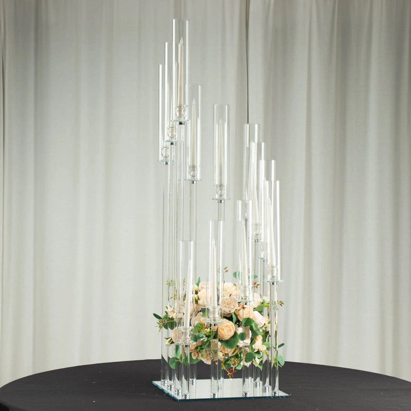 4.5 ft tall 12 Arm Crystal Glass Square Candelabra Taper Candle Holder - Clear CHDLR_CAND_030S_12_CLR