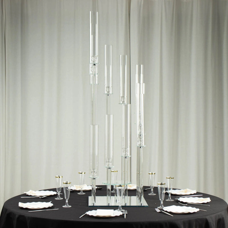 4.5 ft tall 12 Arm Crystal Glass Square Candelabra Taper Candle Holder - Clear CHDLR_CAND_030S_12_CLR