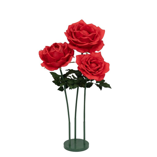 4.5 ft tall Artificial Rose Decor Set 3 Giant Faux Flowers with Standing Base - Red ARTI_RS013_GIANT_SET3_RED