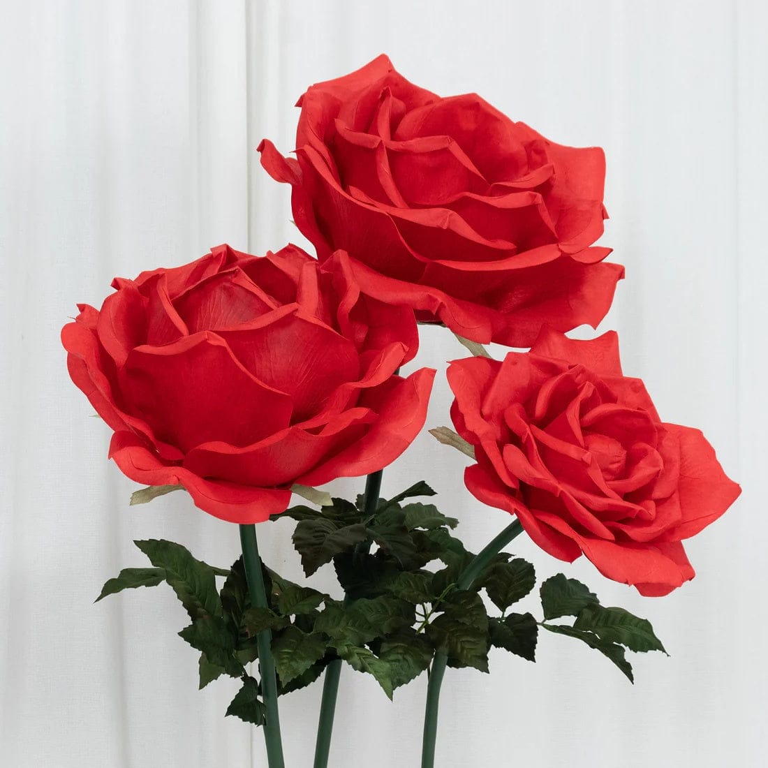 4.5 ft tall Artificial Rose Decor Set 3 Giant Faux Flowers with Standing Base - Red ARTI_RS013_GIANT_SET3_RED