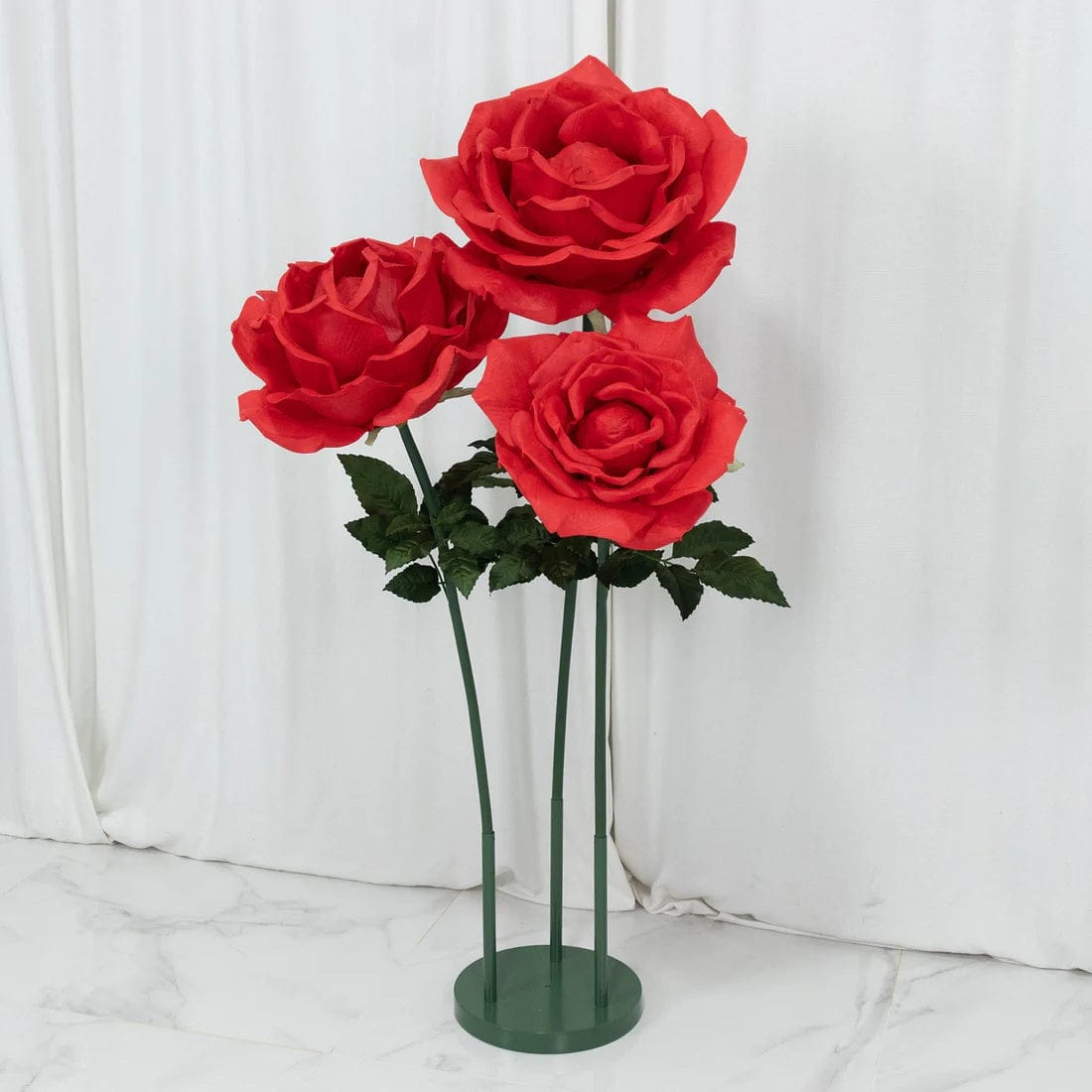 4.5 ft tall Artificial Rose Decor Set 3 Giant Faux Flowers with Standing Base - Red ARTI_RS013_GIANT_SET3_RED