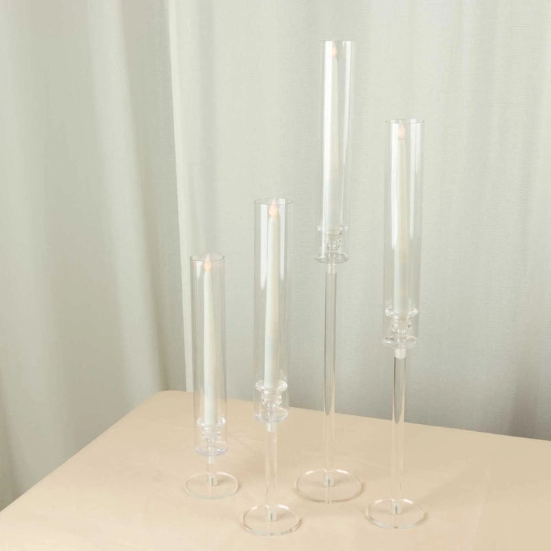 4 Acrylic Taper Candlestick Holders - Clear CHDLR_GLAS_041PL_SET_CLR