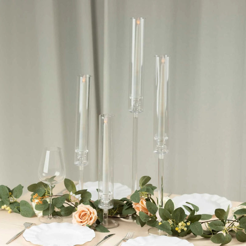 4 Acrylic Taper Candlestick Holders - Clear CHDLR_GLAS_041PL_SET_CLR