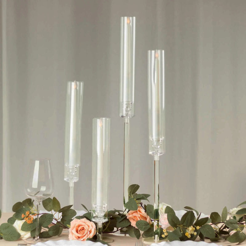 4 Acrylic Taper Candlestick Holders - Clear CHDLR_GLAS_041PL_SET_CLR