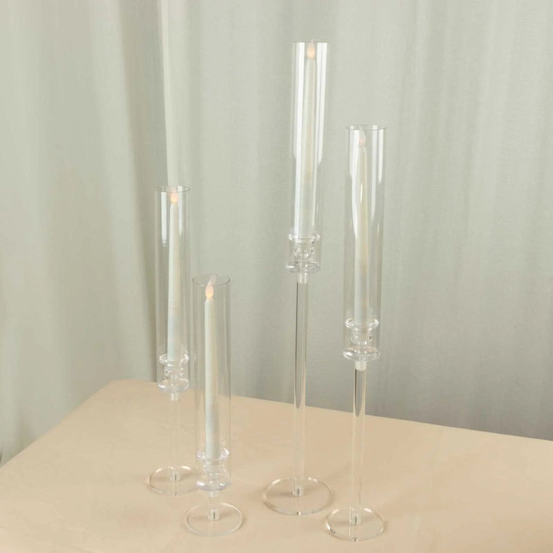 4 Acrylic Taper Candlestick Holders - Clear CHDLR_GLAS_041PL_SET_CLR