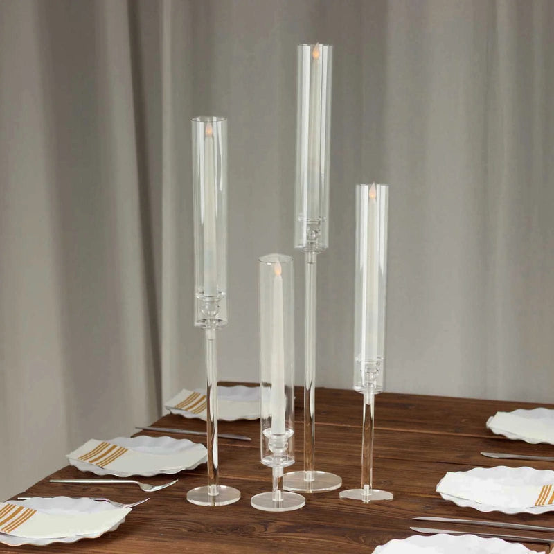 4 Acrylic Taper Candlestick Holders - Clear CHDLR_GLAS_041PL_SET_CLR