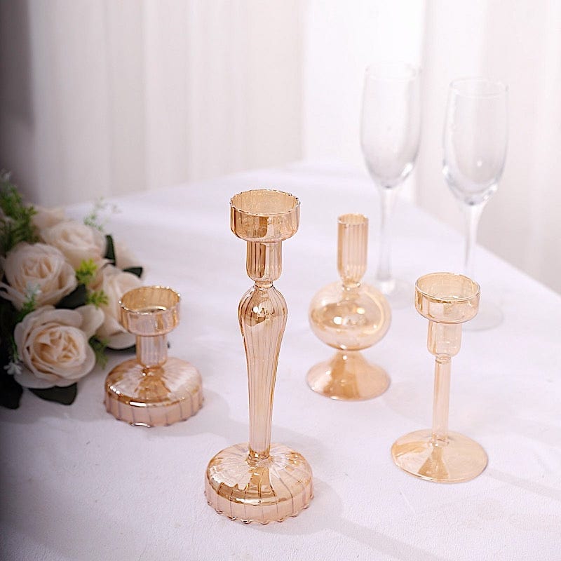 4 Assorted Glass Taper Votive Candle Holders - Gold CAND_HOLD_TP008_GOLD