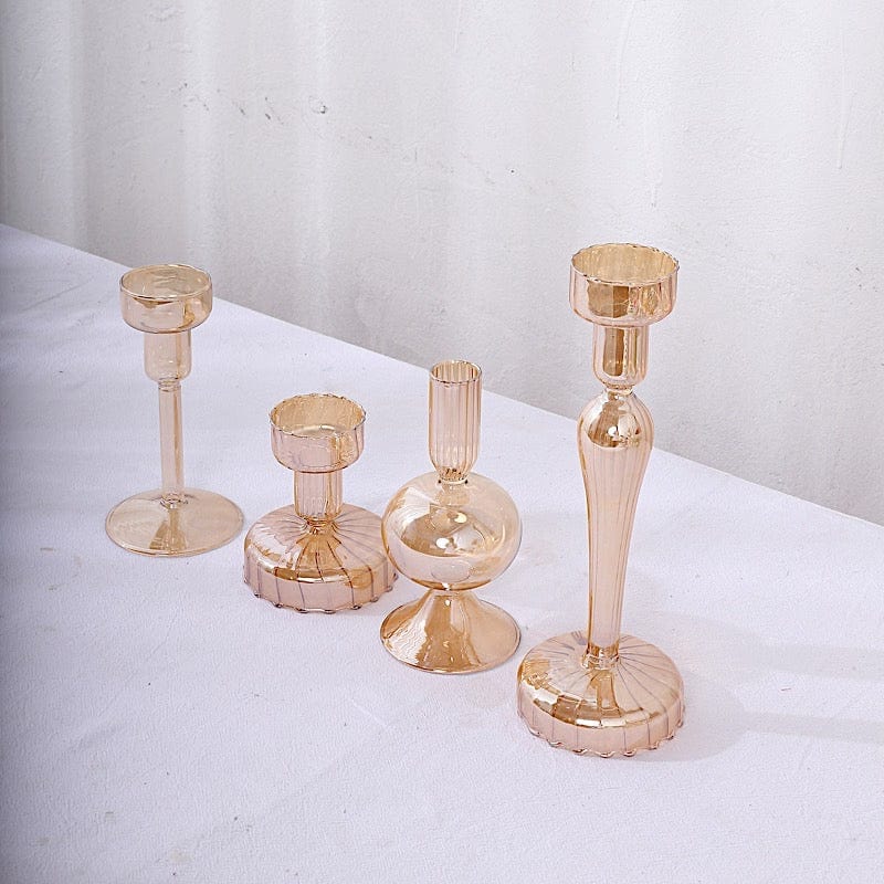 4 Assorted Glass Taper Votive Candle Holders - Gold CAND_HOLD_TP008_GOLD