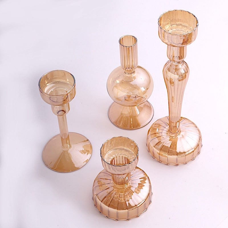 4 Assorted Glass Taper Votive Candle Holders - Gold CAND_HOLD_TP008_GOLD