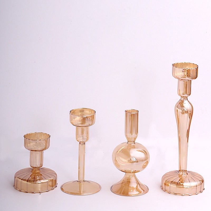 4 Assorted Glass Taper Votive Candle Holders - Gold CAND_HOLD_TP008_GOLD