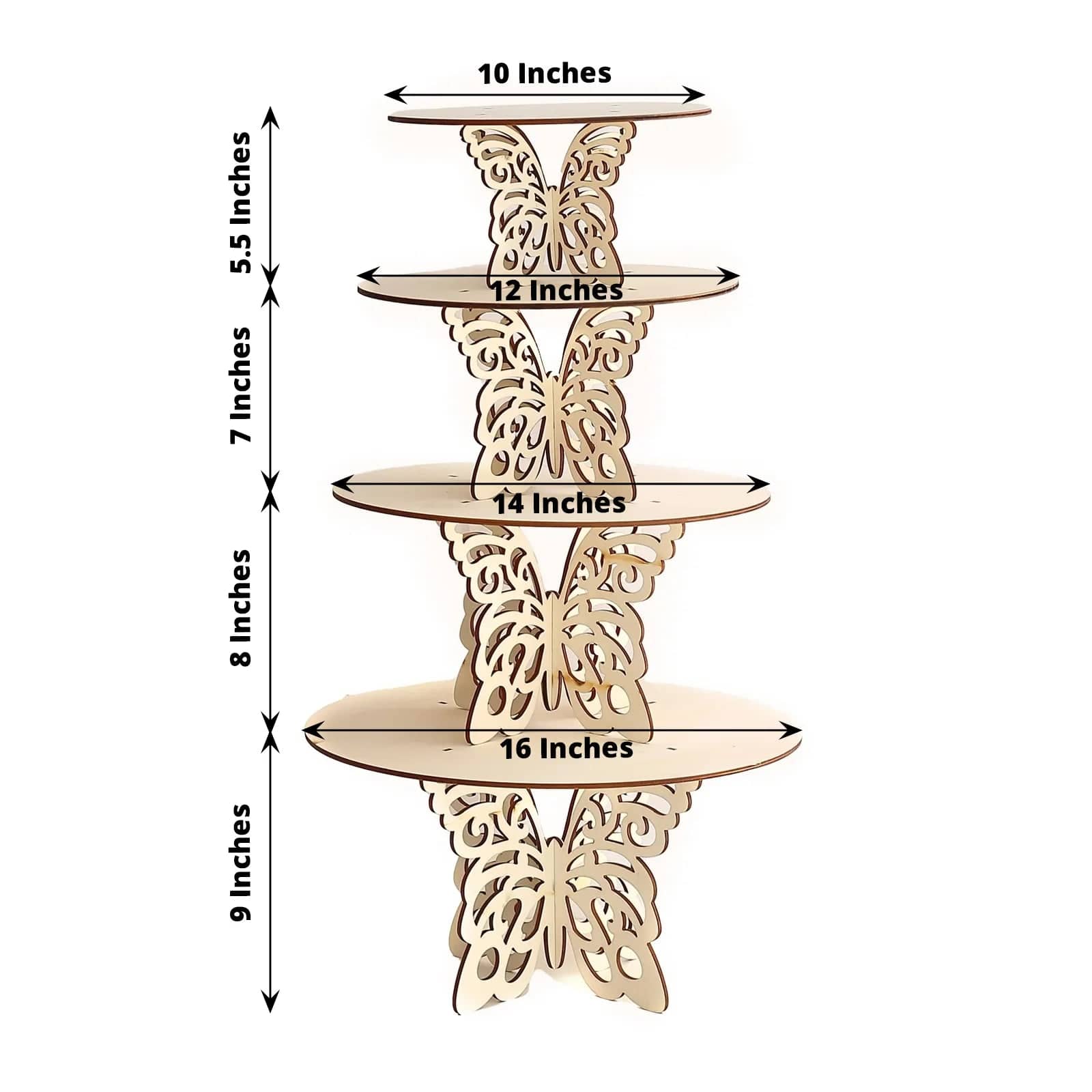 4 Butterfly Round Wooden Cake Stand - Natural CAKE_WOD019_SET_NAT