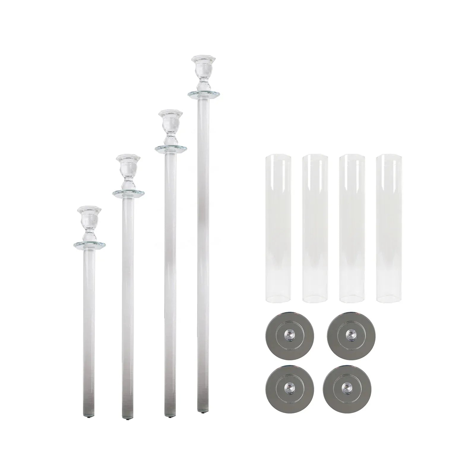 4 Crystal Glass Hurricane Taper Candle Holders - Clear CHDLR_GLAS_041_SET2_CLR