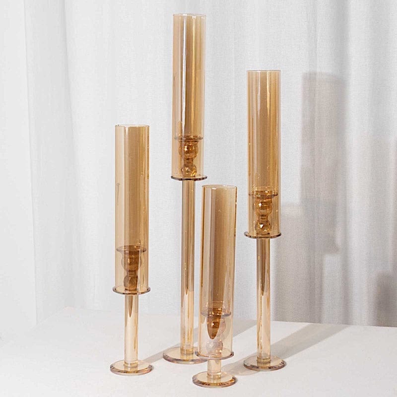 4 Crystal Hurricane Taper Candle Holders with Cylinder Glass Shades