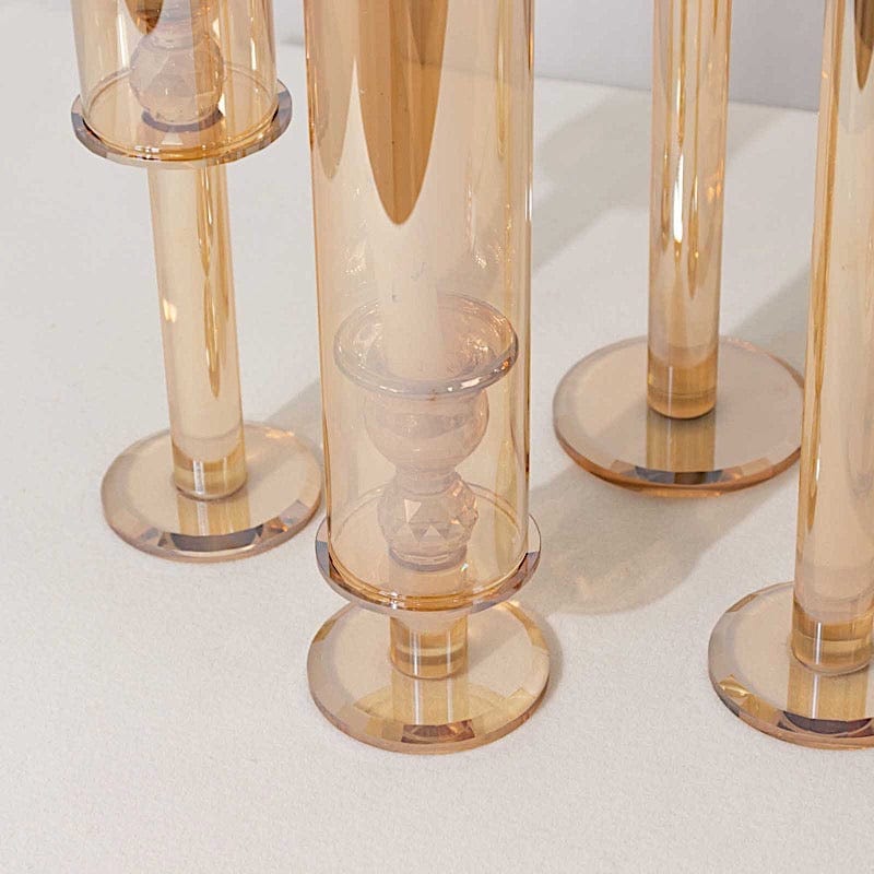 4 Crystal Hurricane Taper Candle Holders with Cylinder Glass Shades