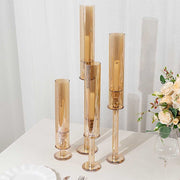4 Crystal Hurricane Taper Candle Holders with Cylinder Glass Shades