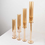 4 Crystal Hurricane Taper Candle Holders with Cylinder Glass Shades