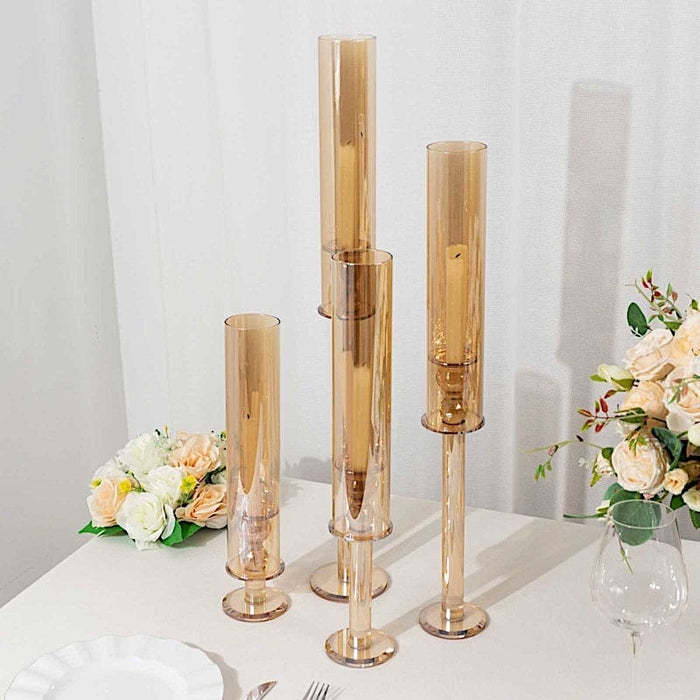4 Crystal Hurricane Taper Candle Holders with Cylinder Glass Shades