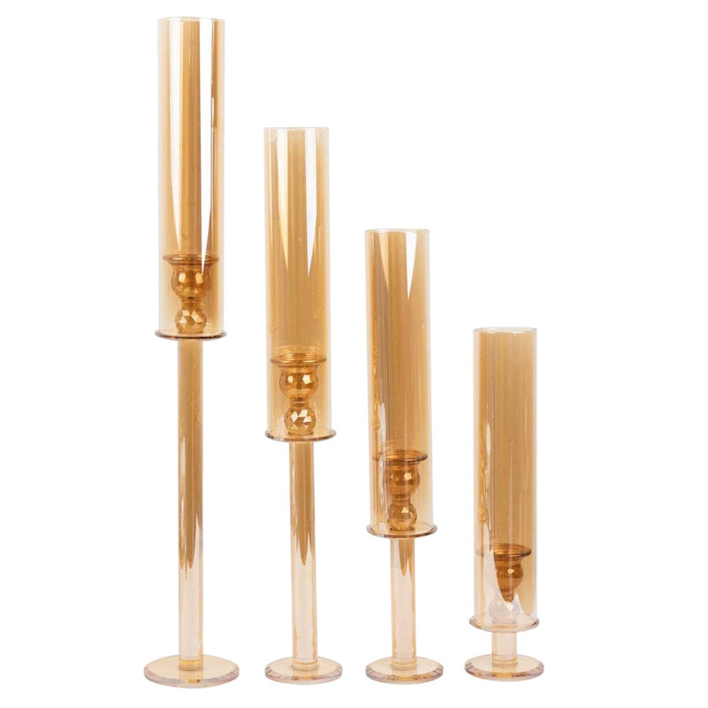 4 Crystal Hurricane Taper Candle Holders with Cylinder Glass Shades
