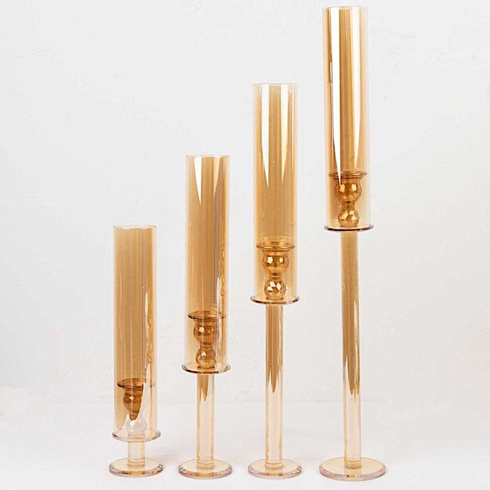 4 Crystal Hurricane Taper Candle Holders with Cylinder Glass Shades CHDLR_GLAS_041_SET_GOLD