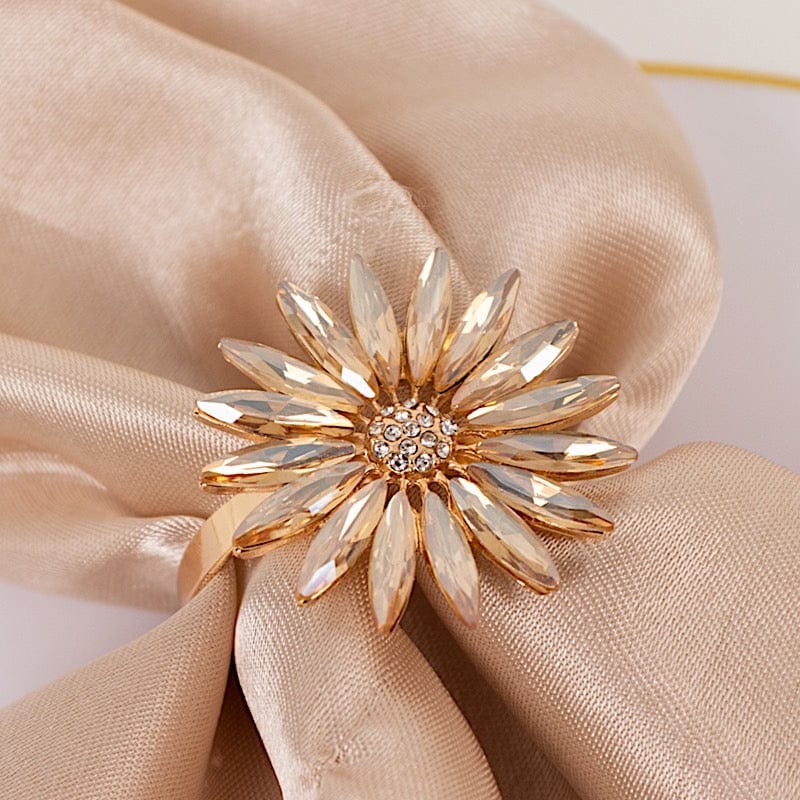 4 Daisy Floral Metal Napkin Rings with Rhinestone Accents - Amber Gold NAP_RING_DIA02_AMB