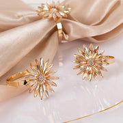 4 Daisy Floral Metal Napkin Rings with Rhinestone Accents - Amber Gold NAP_RING_DIA02_AMB