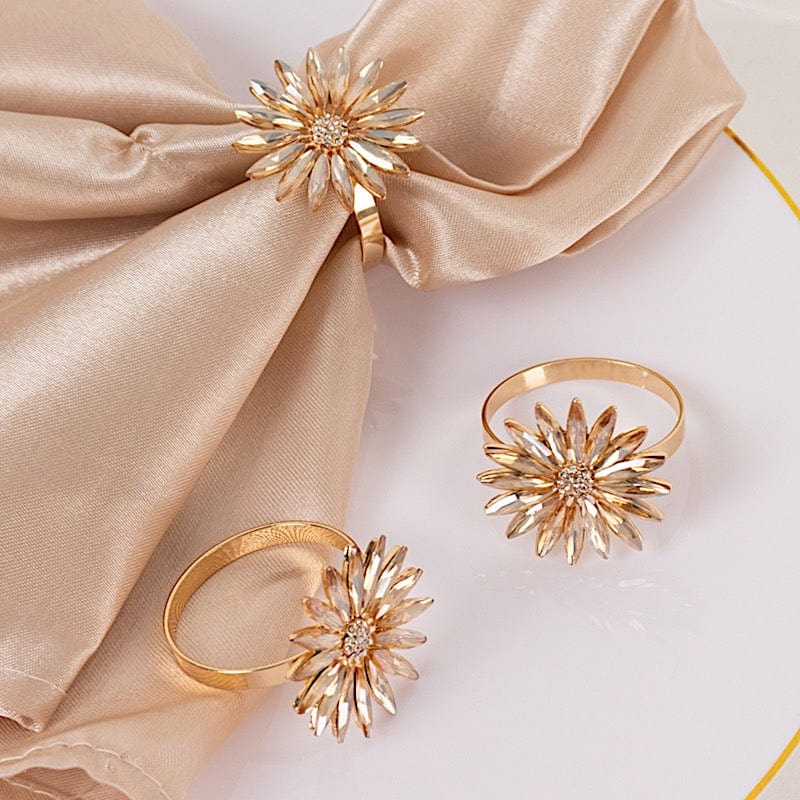 4 Daisy Floral Metal Napkin Rings with Rhinestone Accents - Amber Gold NAP_RING_DIA02_AMB