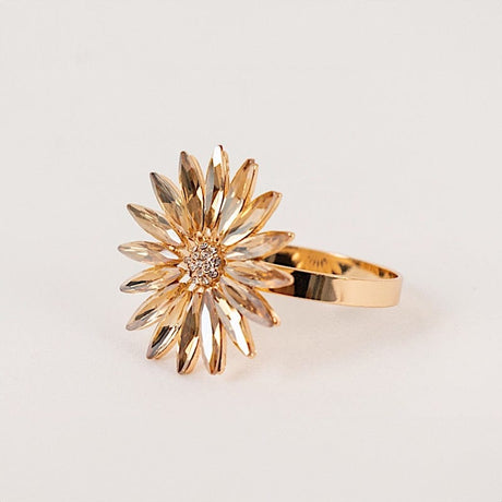 4 Daisy Floral Metal Napkin Rings with Rhinestone Accents - Amber Gold NAP_RING_DIA02_AMB