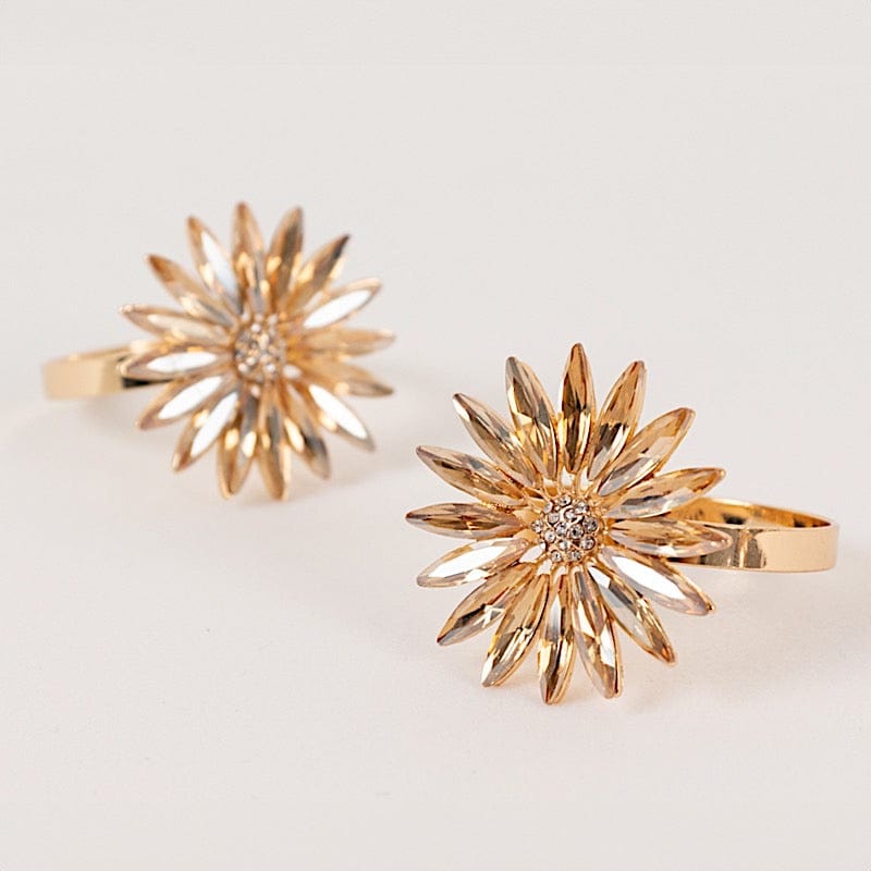 4 Daisy Floral Metal Napkin Rings with Rhinestone Accents - Amber Gold NAP_RING_DIA02_AMB