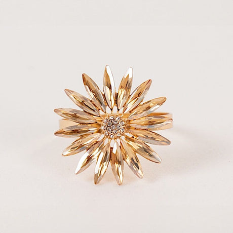 4 Daisy Floral Metal Napkin Rings with Rhinestone Accents - Amber Gold NAP_RING_DIA02_AMB
