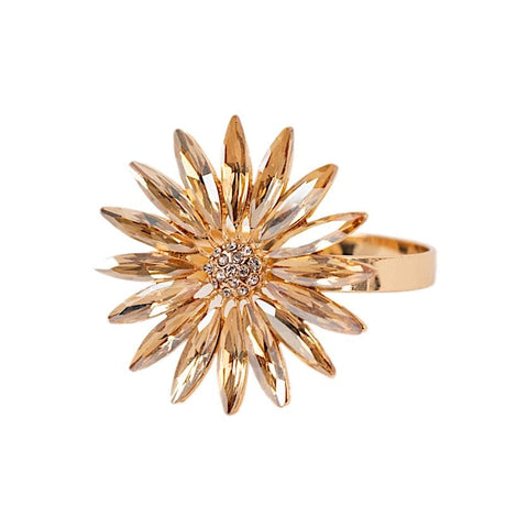 4 Daisy Floral Metal Napkin Rings with Rhinestone Accents - Amber Gold NAP_RING_DIA02_AMB