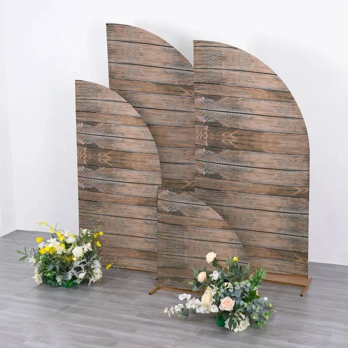 4 Fitted Spandex Half Moon Rustic Wood Print Stand Covers IRON_STND13_SPX_SET1_WOD02_BRN