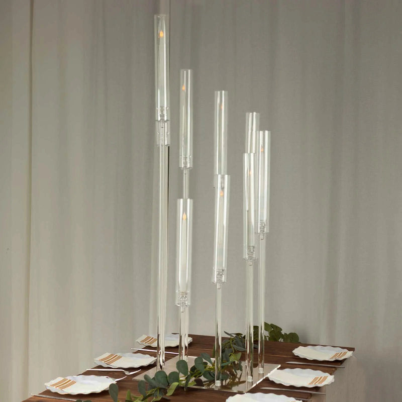 4 ft 9 Arm Acrylic Cluster Taper Candle Holder - Clear CHDLR_CAND_030PLS_9_CLR