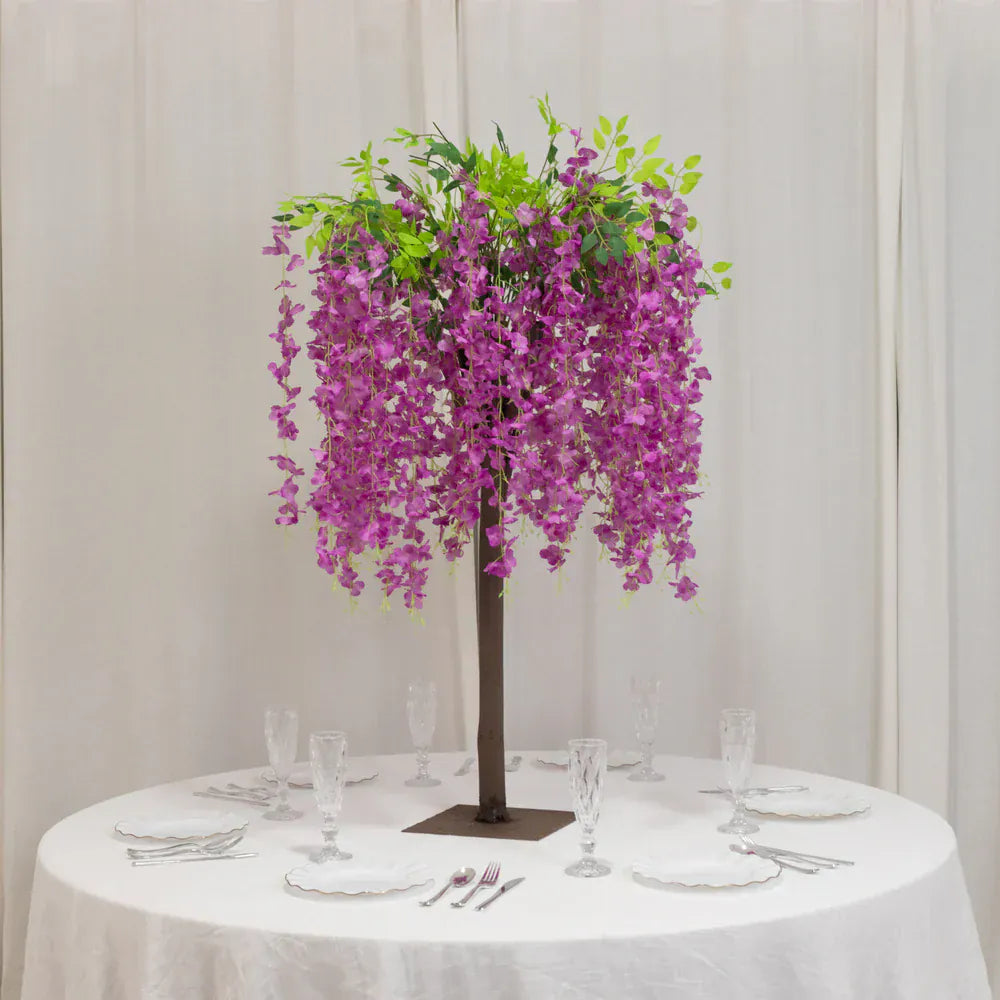 4 ft Cream Wisteria Tree with Cascading Silk Flowers with Real Wood Trunk