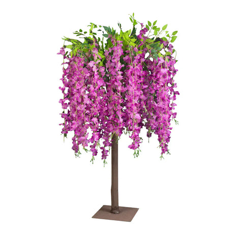 4 ft Cream Wisteria Tree with Cascading Silk Flowers with Real Wood Trunk