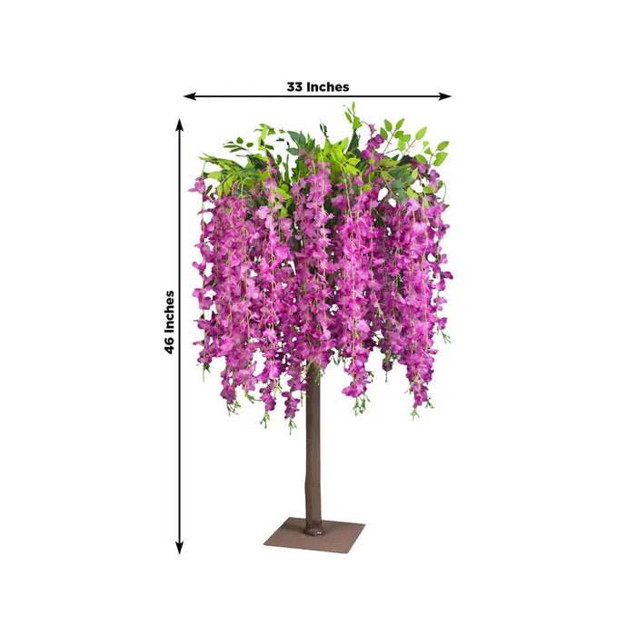 4 ft Cream Wisteria Tree with Cascading Silk Flowers with Real Wood Trunk