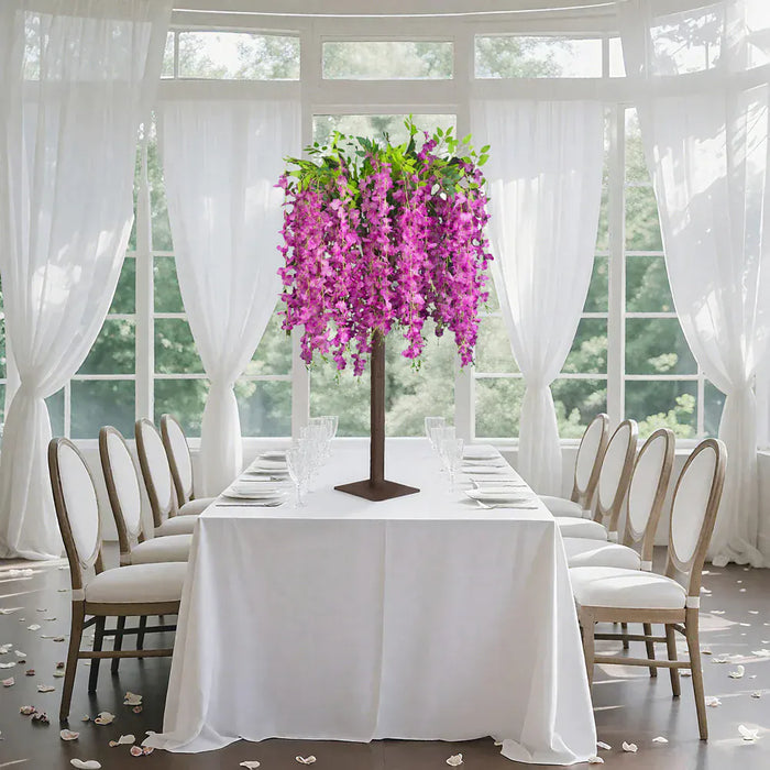 4 ft Cream Wisteria Tree with Cascading Silk Flowers with Real Wood Trunk
