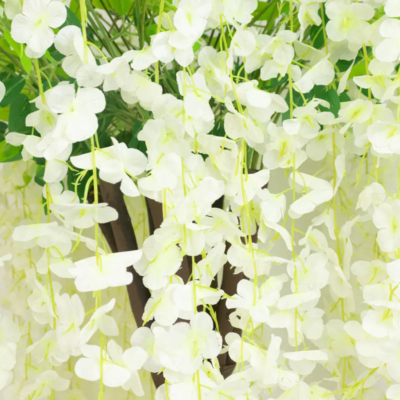 4 ft Cream Wisteria Tree with Cascading Silk Flowers with Real Wood Trunk