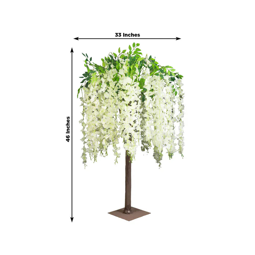 4 ft Cream Wisteria Tree with Cascading Silk Flowers with Real Wood Trunk