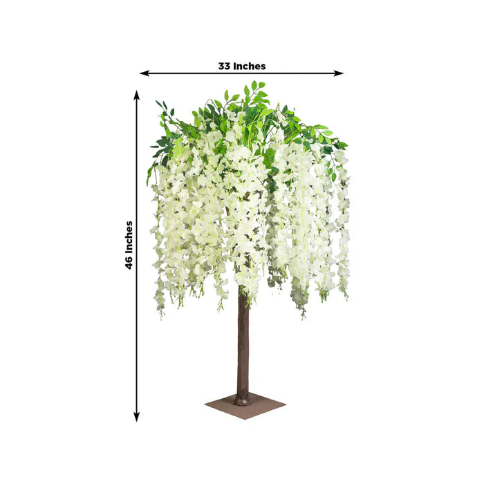 4 ft Cream Wisteria Tree with Cascading Silk Flowers with Real Wood Trunk