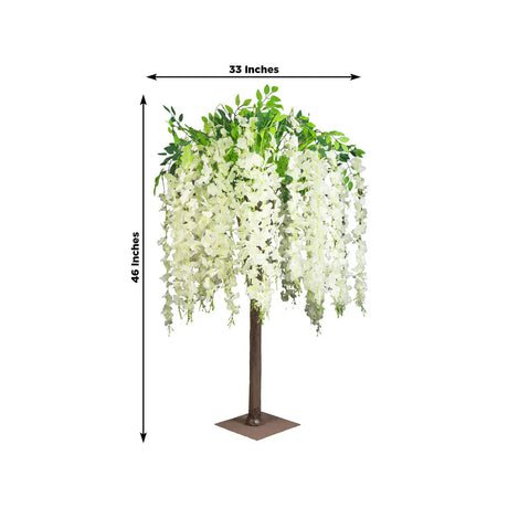 4 ft Cream Wisteria Tree with Cascading Silk Flowers with Real Wood Trunk