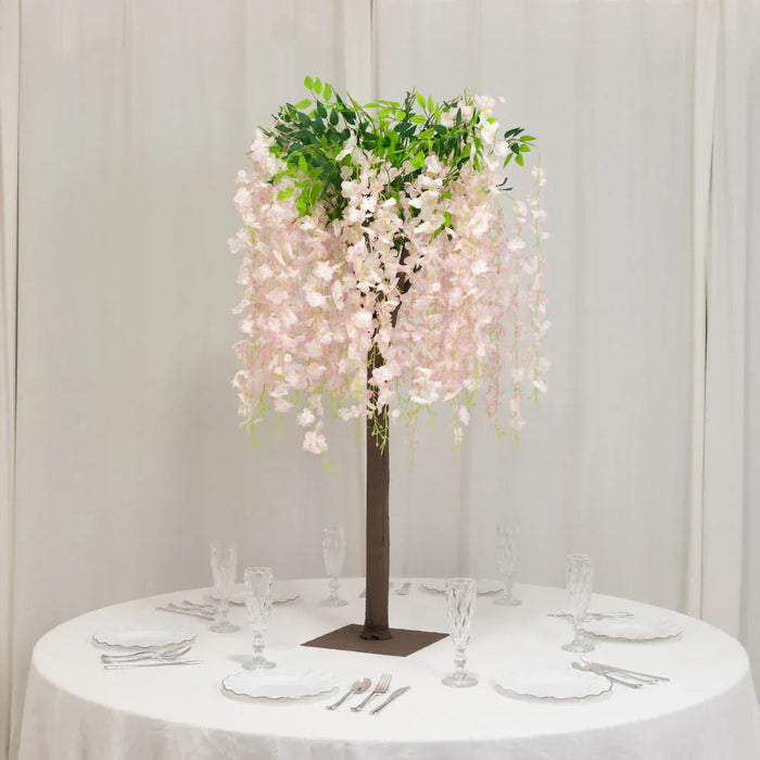 4 ft Cream Wisteria Tree with Cascading Silk Flowers with Real Wood Trunk