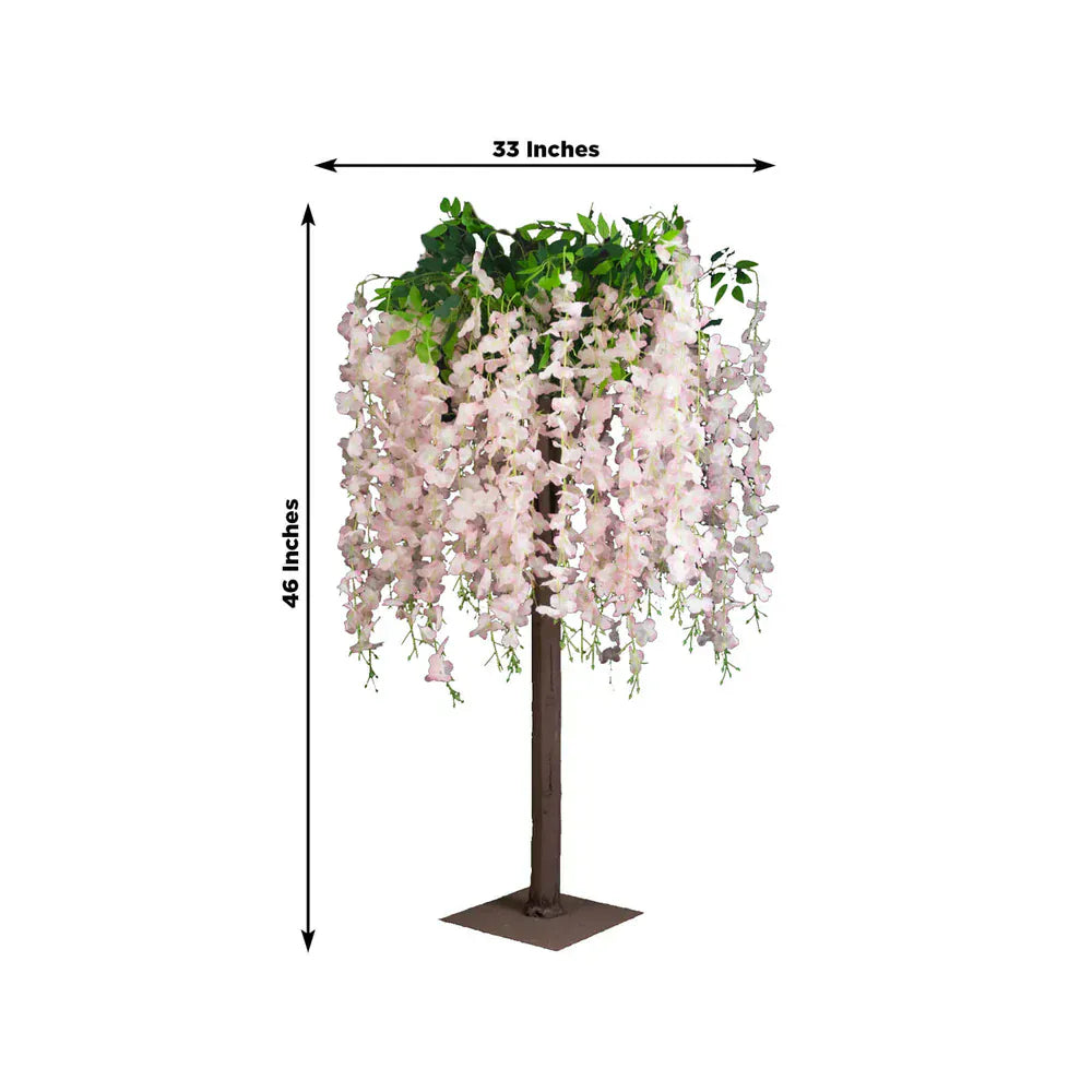 4 ft Cream Wisteria Tree with Cascading Silk Flowers with Real Wood Trunk