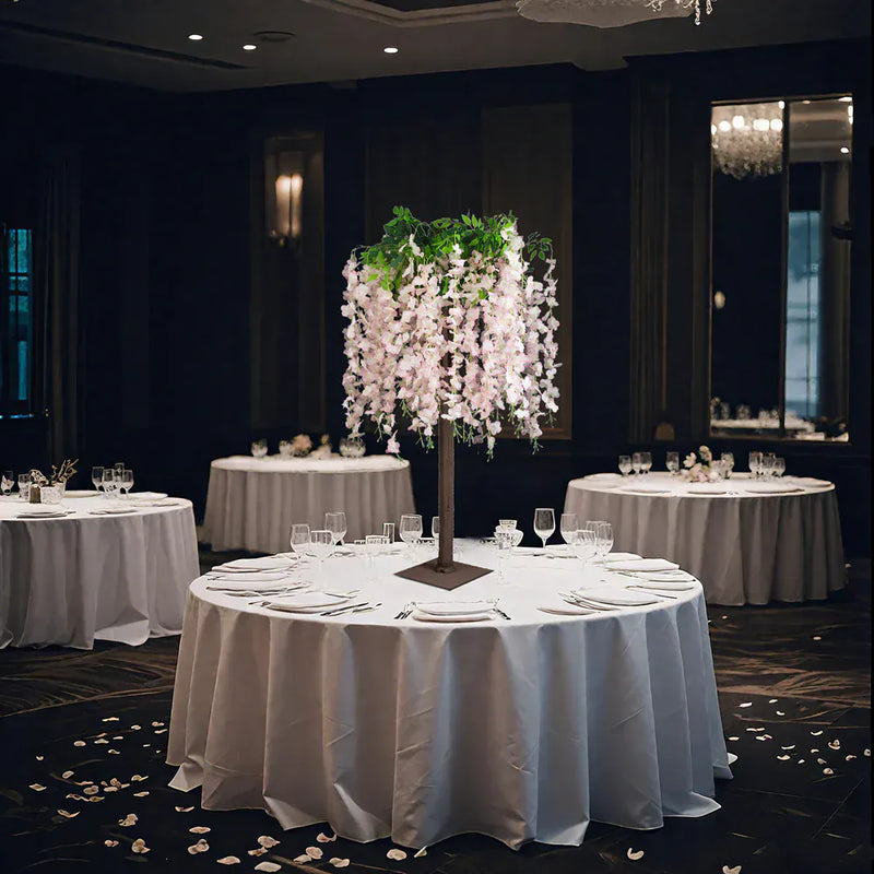 4 ft Cream Wisteria Tree with Cascading Silk Flowers with Real Wood Trunk
