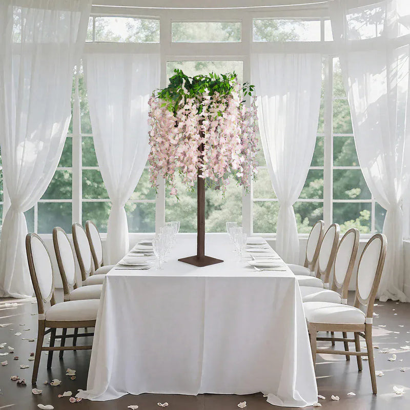 4 ft Cream Wisteria Tree with Cascading Silk Flowers with Real Wood Trunk