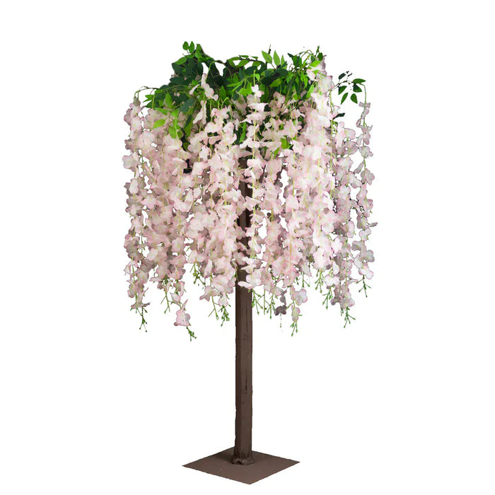 4 ft Cream Wisteria Tree with Cascading Silk Flowers with Real Wood Trunk ARTI_TREE_WIST02_4_CRM