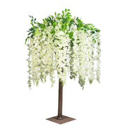 4 ft Cream Wisteria Tree with Cascading Silk Flowers with Real Wood Trunk ARTI_TREE_WIST02_4_LAV