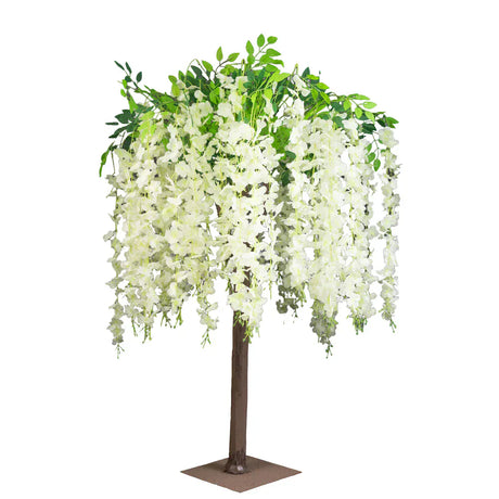 4 ft Cream Wisteria Tree with Cascading Silk Flowers with Real Wood Trunk ARTI_TREE_WIST02_4_LAV