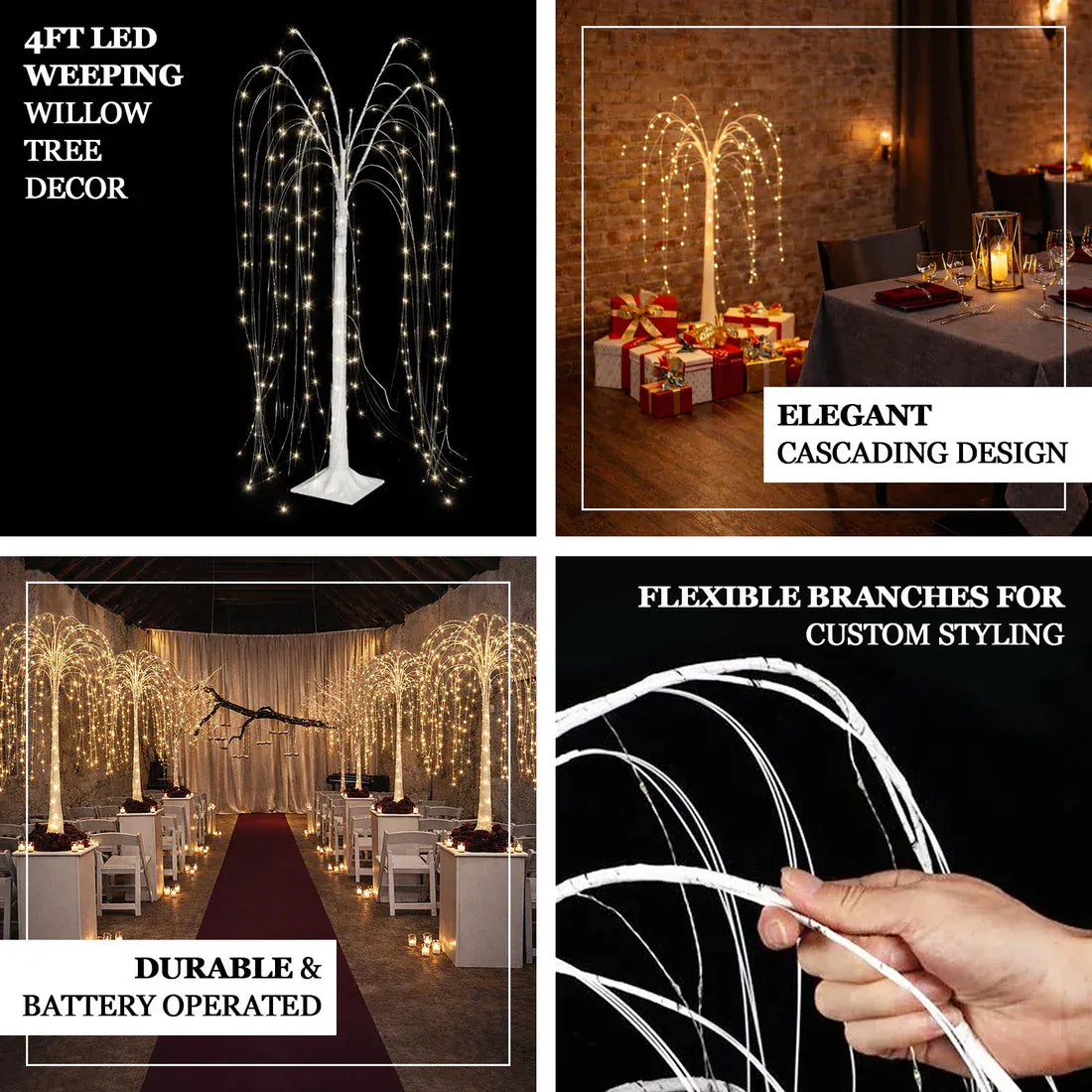 4 ft LED Weeping Willow Tree Light - White LED_TREE03_4_B_WHT